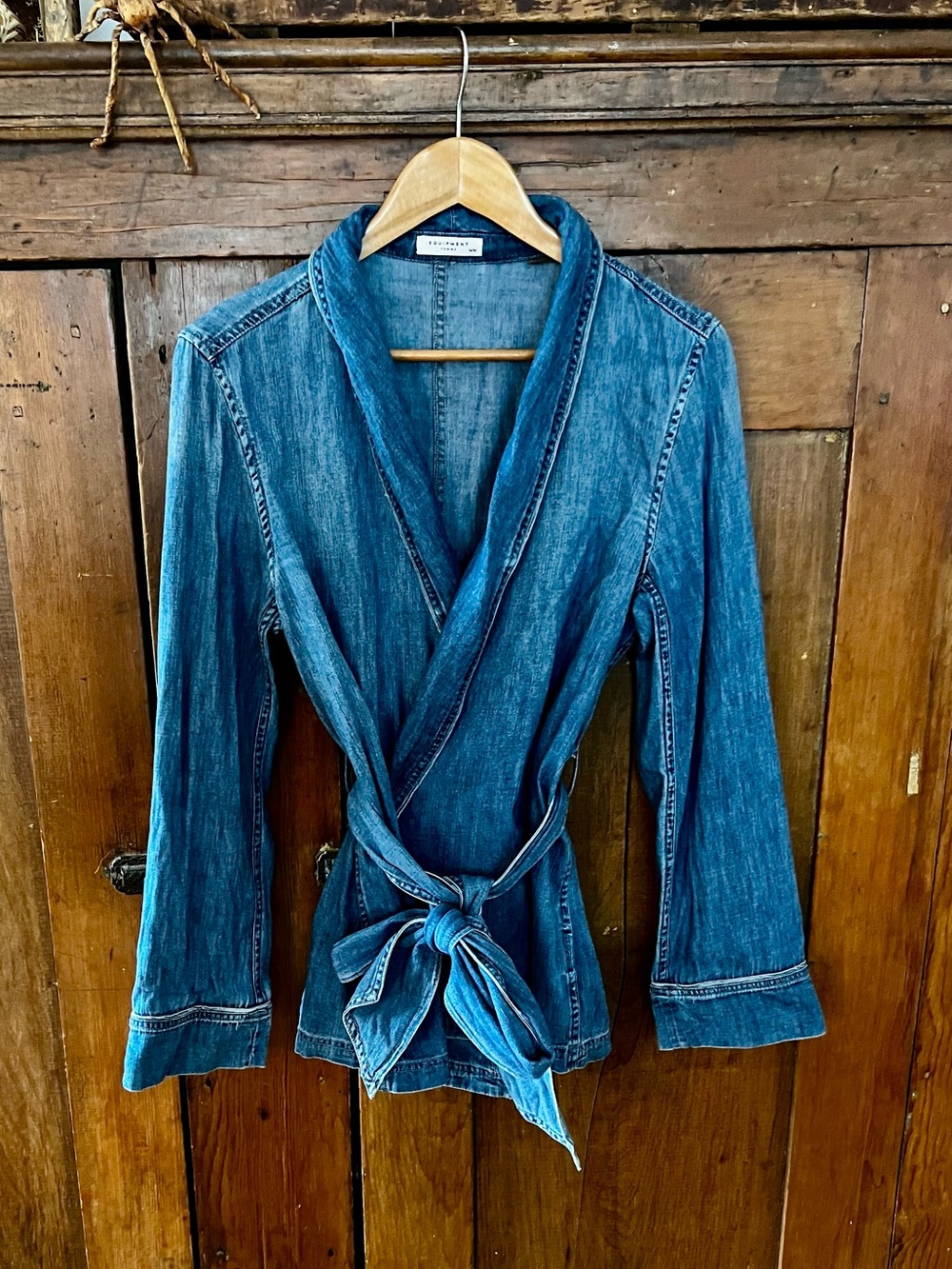 Equipment Femme Denim Chambray Wrap Jacket Kimono Belted Cardigan Size M